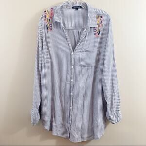 New Leaf Stripe Embroidered Floral Long Sleeve Top